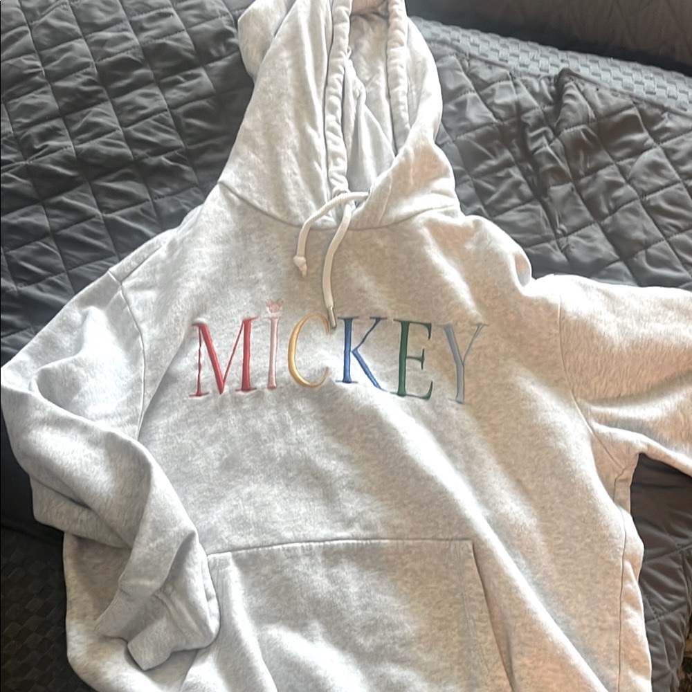 Gray Hoodie with Colorful 'Mickey' Embroidery